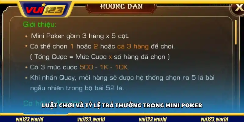 Hướng dẫn luật Mini Poker và bảng trả thưởng